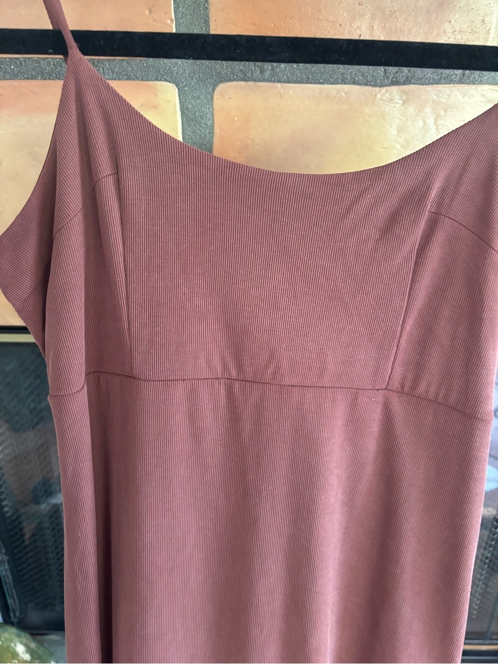 Women’s chocolate Brown ribbed Slip Maxi Dress - Sleek Spaghetti Strap Dress - Picture 3 of 3